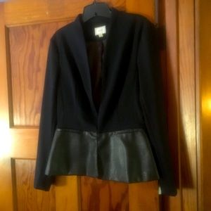 Navy and black faux leather blazer
